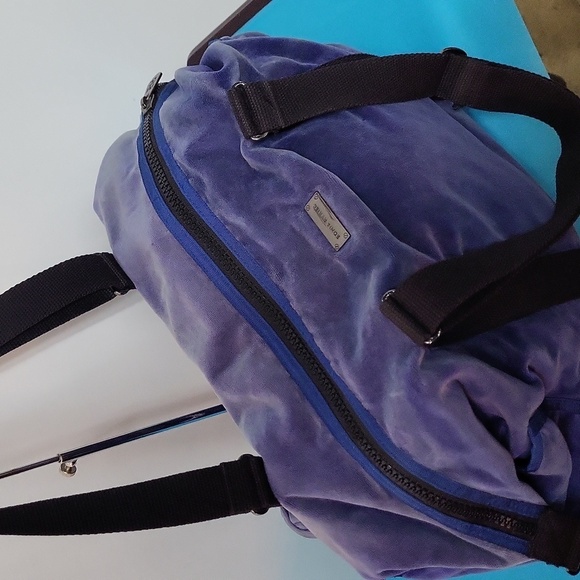 Sonia Rykiel Blue Soft Velour Black Handles Satchel Handbag Shoulder Bag - Picture 10 of 16